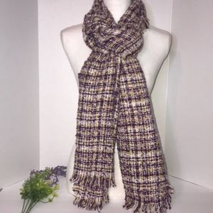 Plaid purple and yellow knit soft scarf